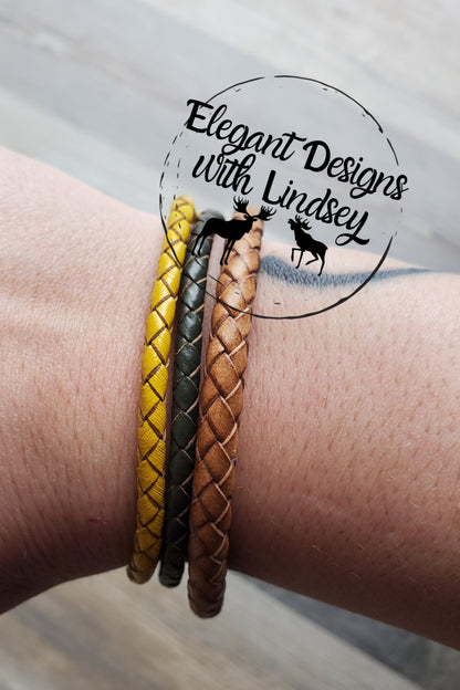 Mustard Yellow Braided Cord Genuine leather bracelet