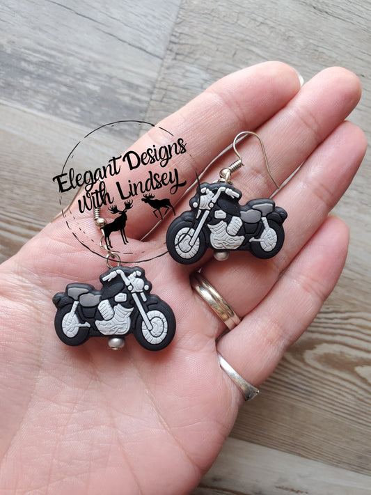 Black/Gray Motorcycle Silicone Bead Earrings