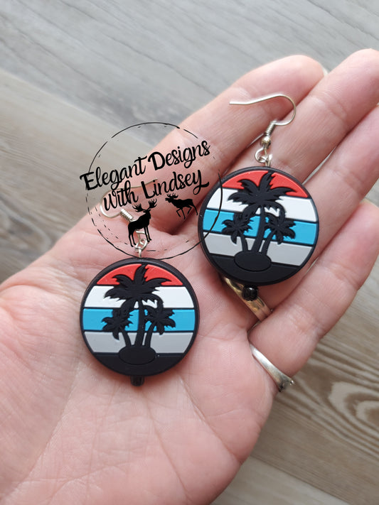 Patriotic Palm Silicone Bead Earrings