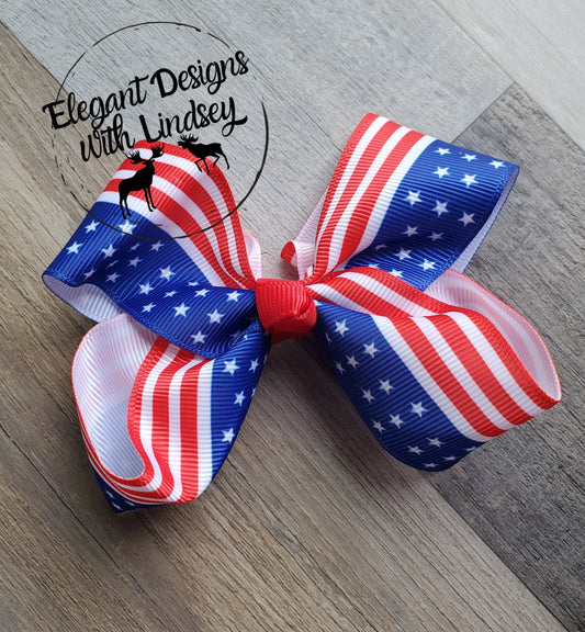 Patriotic Children's Alligator Clip Ribbon Hair Bow Small Stars