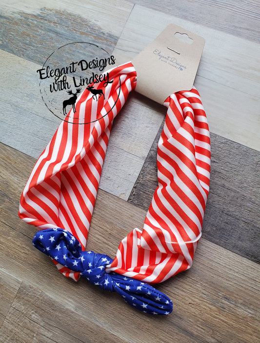 Patriotic Knot Headband Top Knot W/Stars