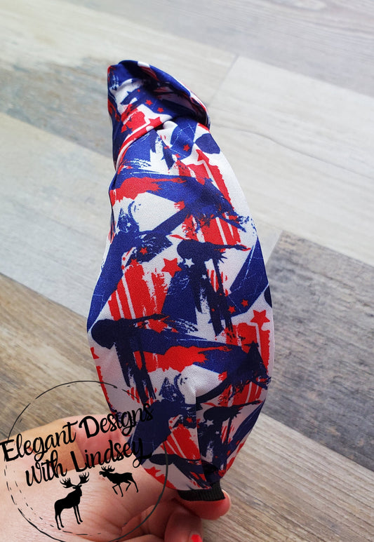 Patriotic Topknot Headband Red,White&Blue Brush Strokes