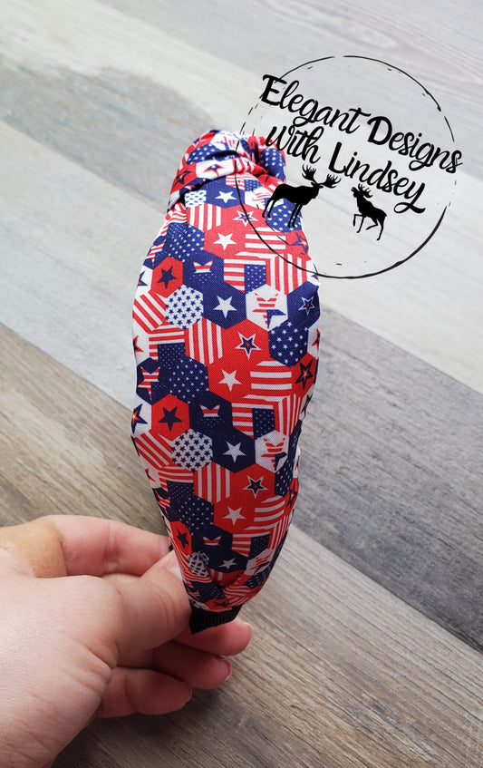 Patriotic Topknot Headband Polygon Shapes