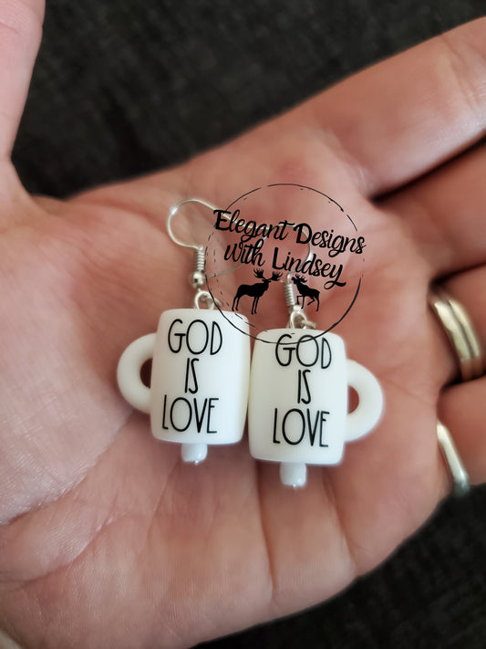 God Is Love Coffee Mug Silicone Bead Earrings