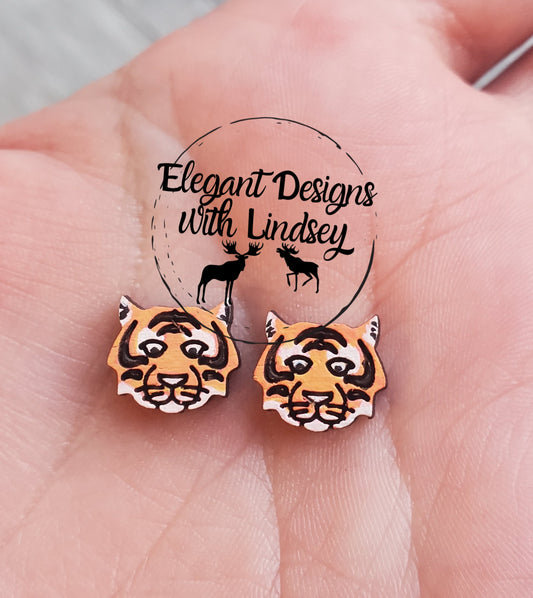 Tiger Hand Painted Wood/Resin Stud Earrings