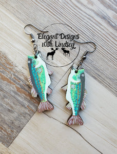 Bass Fish Hand Painted Wood Earrings