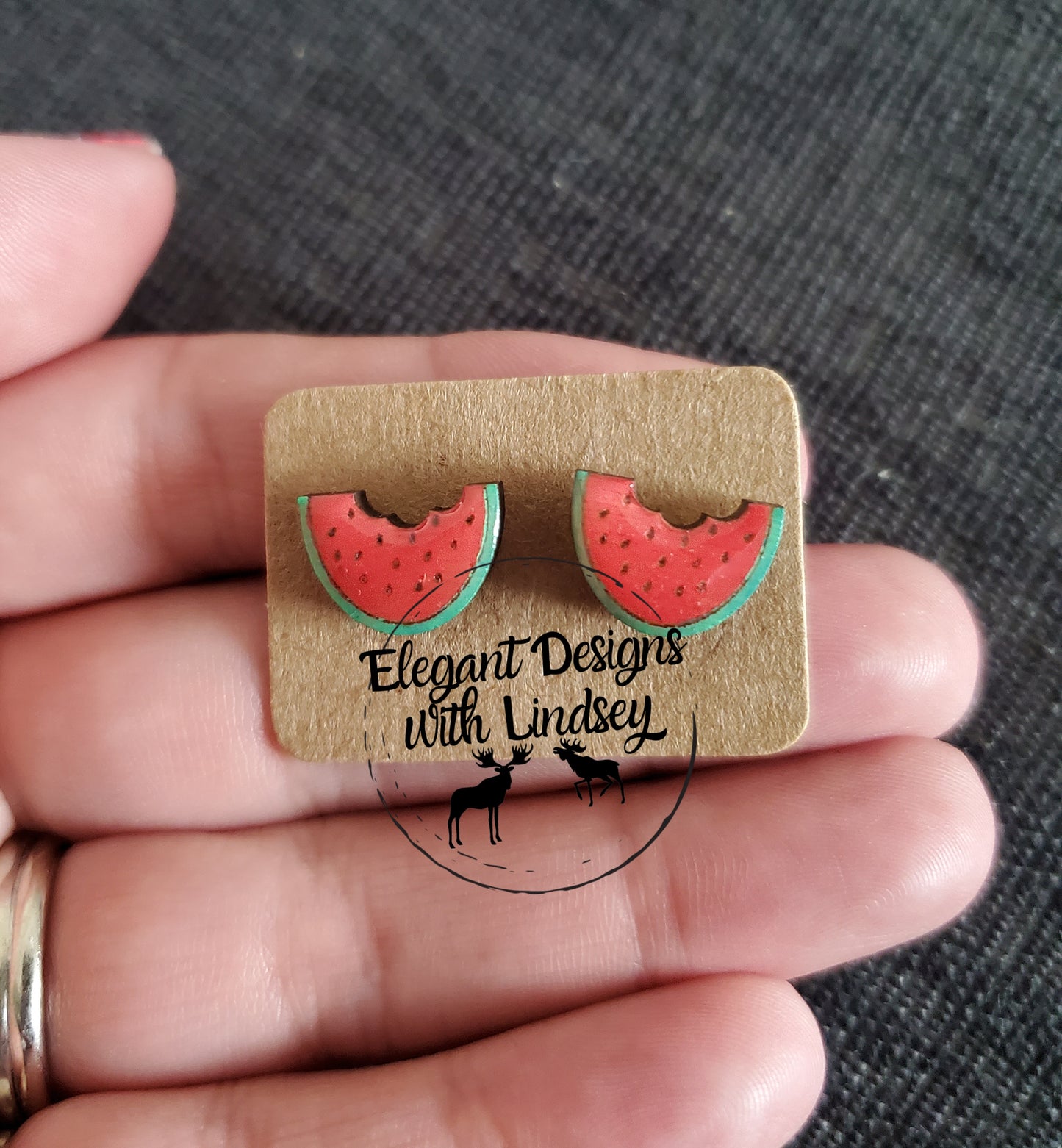 Watermelon Slice Painted Wood/Resin Stud Earrings