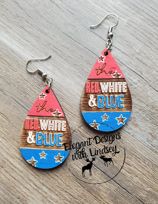 Patriotic Red/White/Blue Wood Earrings