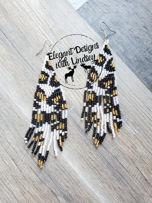 Leopard Print Fringe Bead Earrings