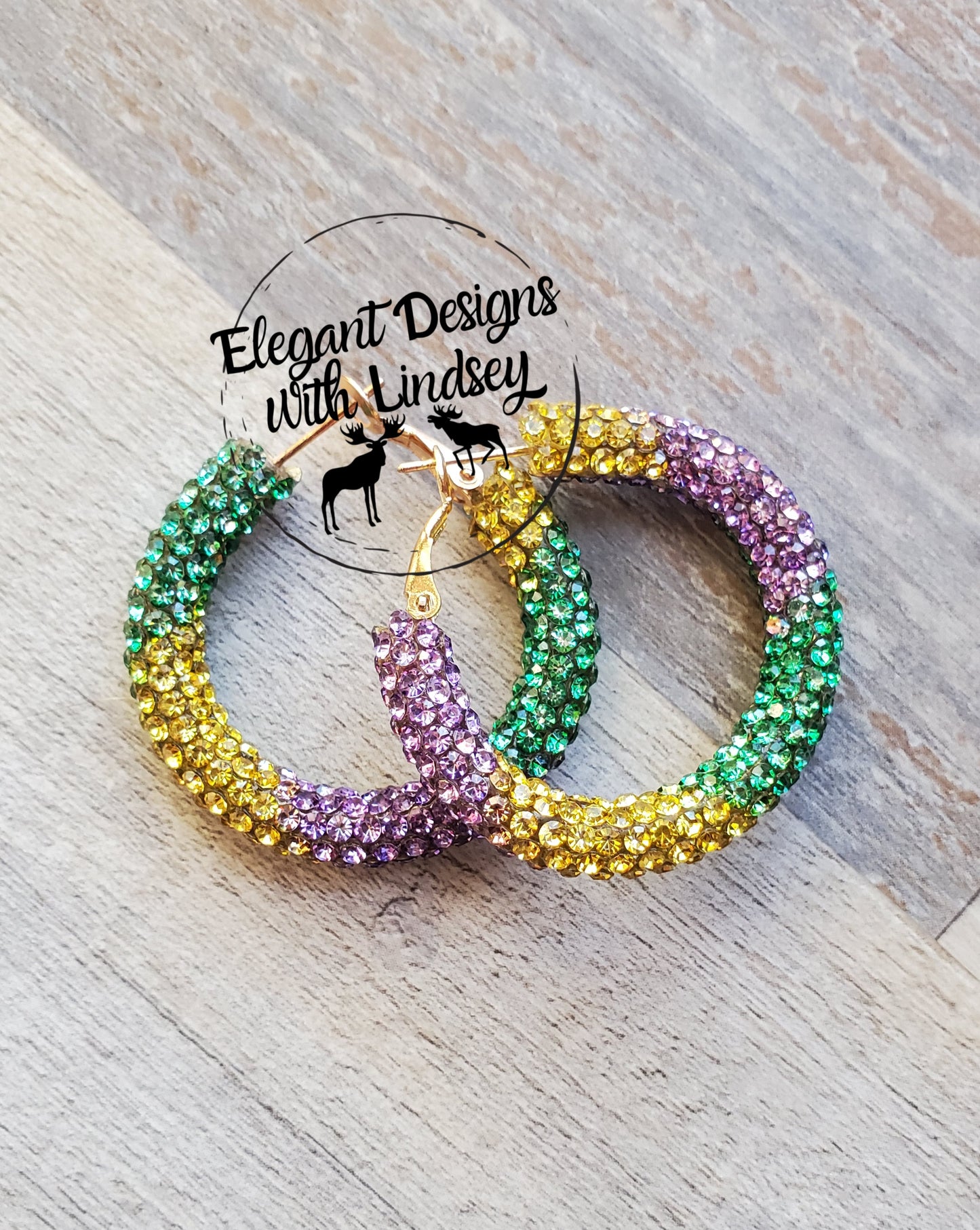 Mardi Gras Rhinestone Hoop Earrings