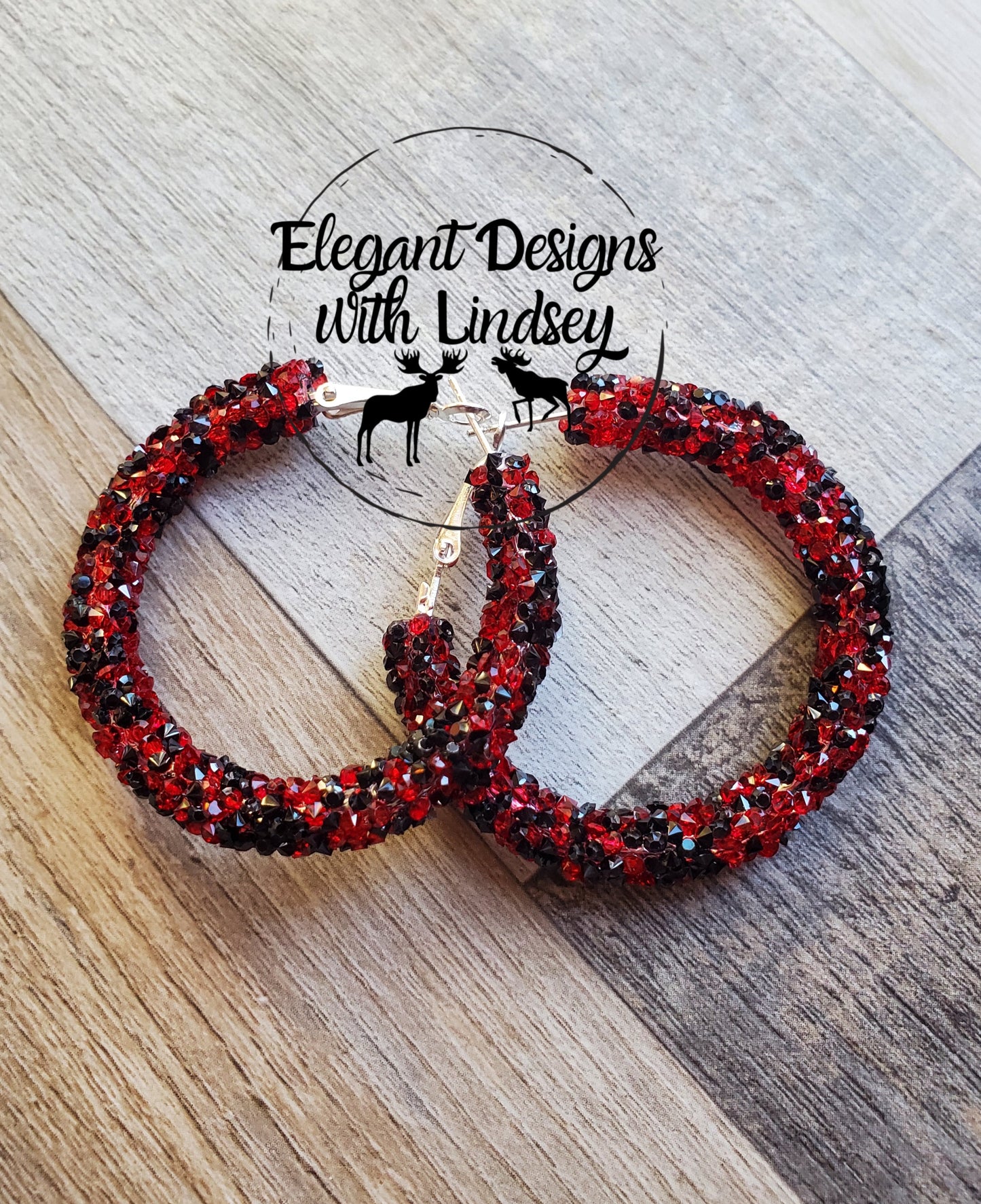 Red/Black Rhinestone Hoop Earrings