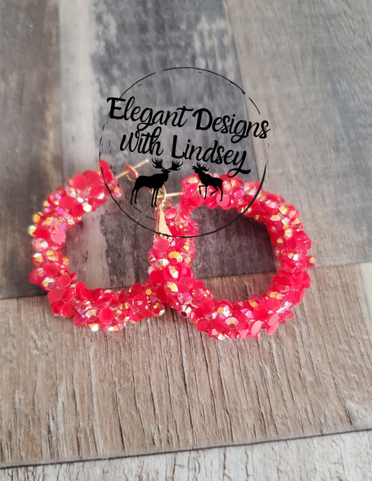 Red/Gold Large Chunky Rhinestone Hoop Earrings