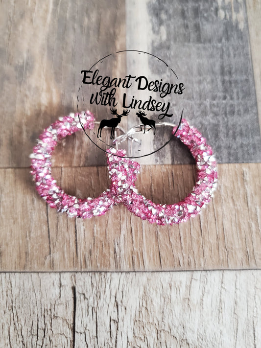 Pink/Silver Chunky Rhinestone Hoop Earrings