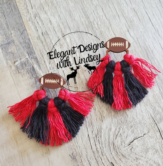 Football Red/Black Macrame Stud Earrings