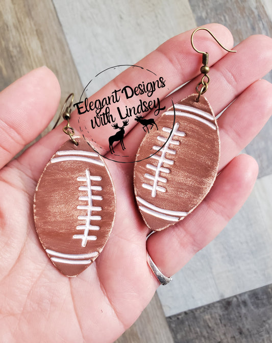 Football Genuine Leather Earrings -Large one layer