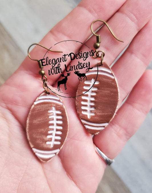 Football Genuine Leather Earrings -Small One Layer