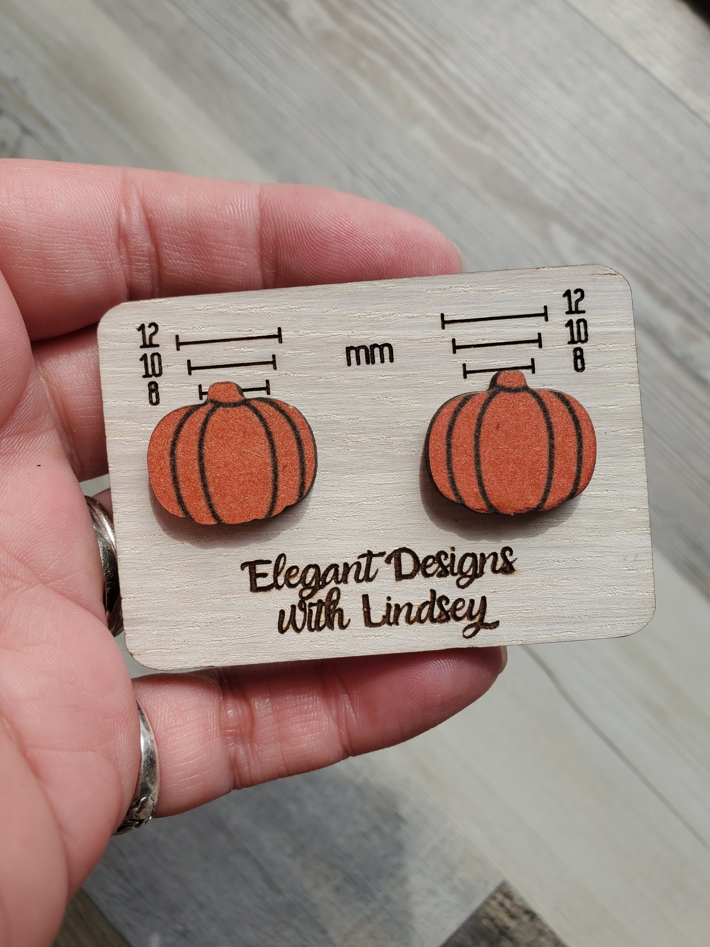 Fall Orange Pumpkin Wood Stud Earrings