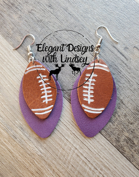 Football Genuine Leather Earrings -Large Two Layers