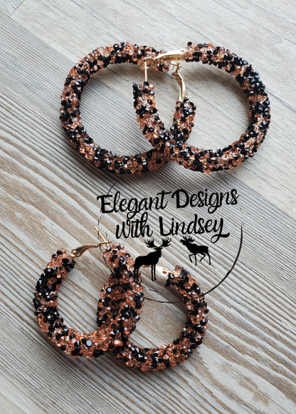 Orange/Black Chunky Rhinestone Hoop Earrings