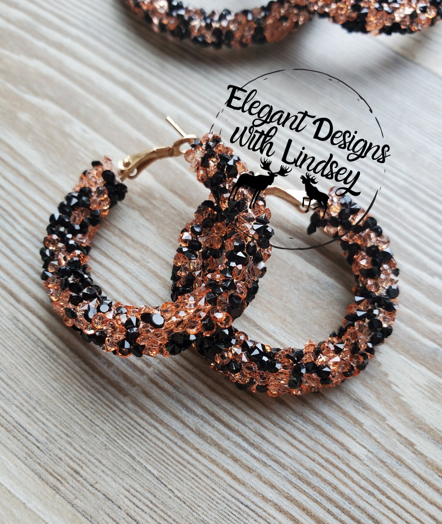 Orange/Black Chunky Rhinestone Hoop Earrings