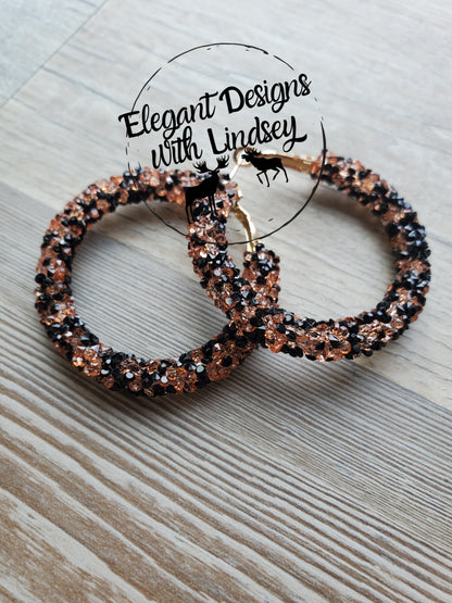 Orange/Black Chunky Rhinestone Hoop Earrings