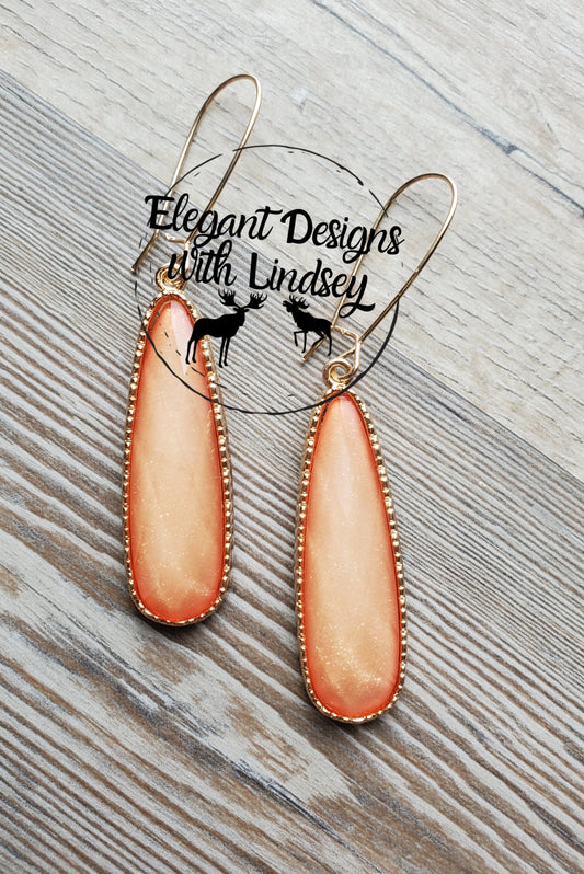 Peach Slim Tear Drop Earrings