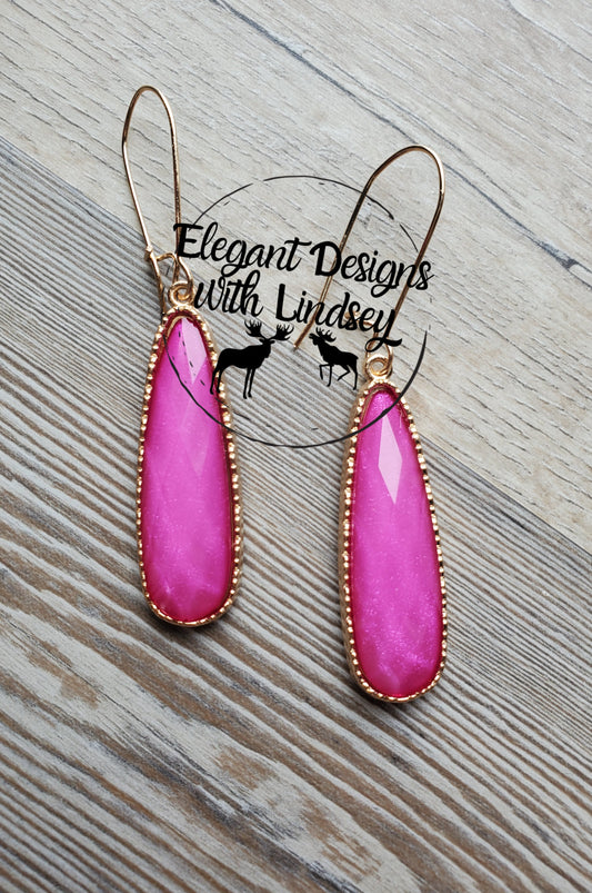 Pink Slim Tear Drop Earrings