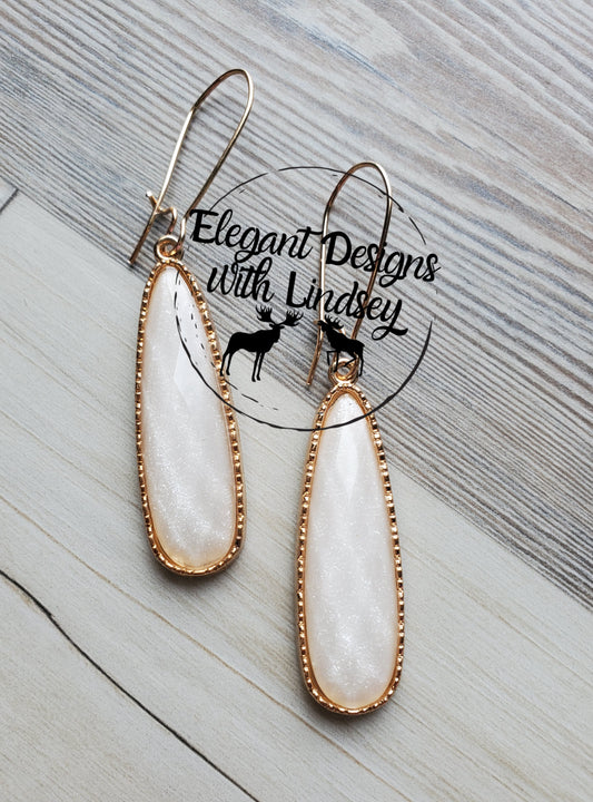 Pearl White Slim Tear Drop Earrings