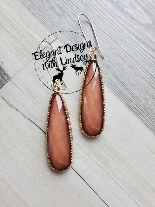 Brown Slim Tear Drop Earrings