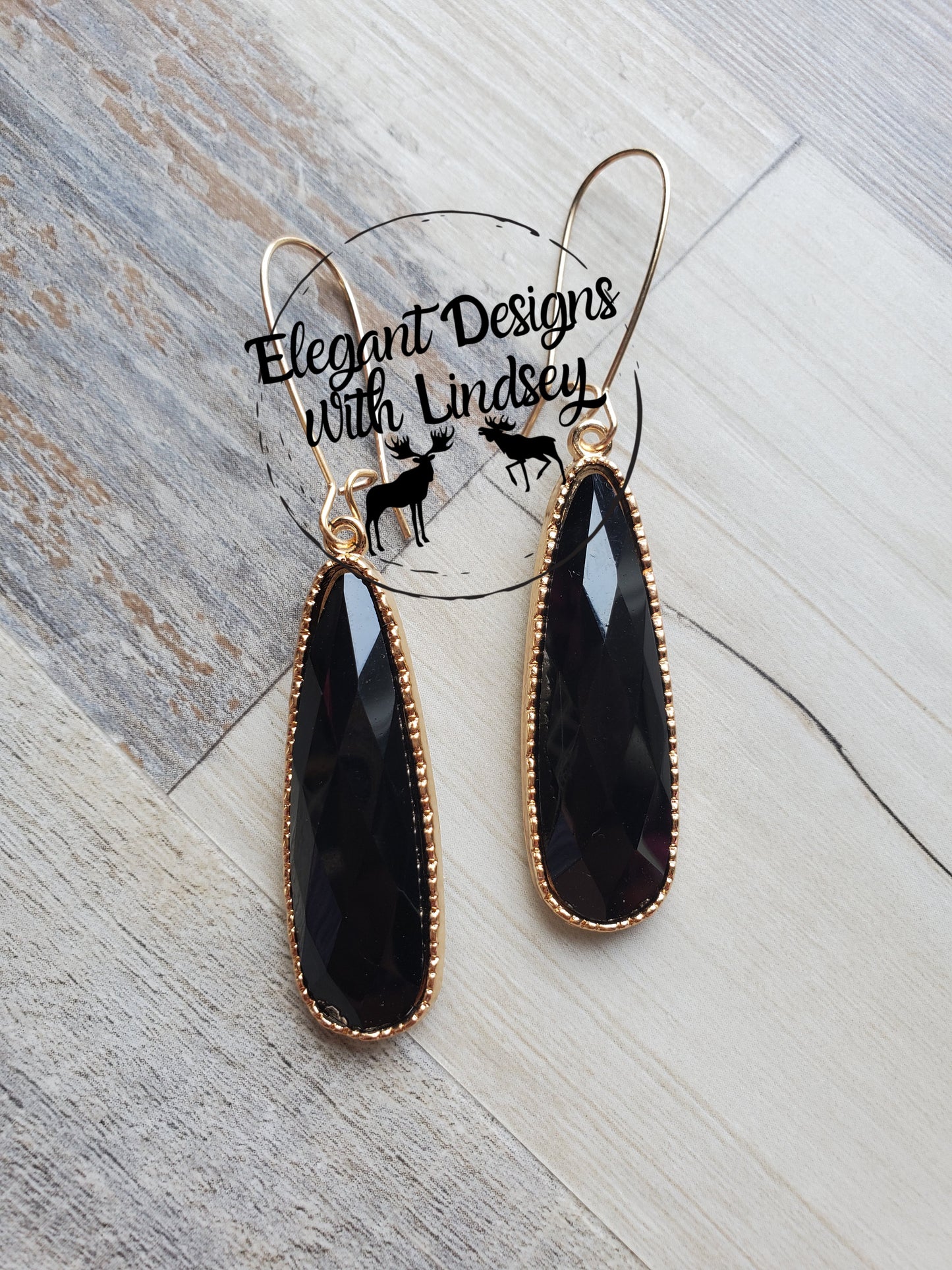 Black Slim Tear Drop Earrings