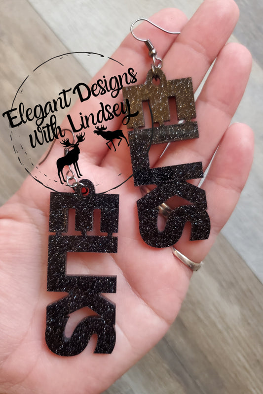 Black/Silver Glitter ELKS Acrylic Earrings