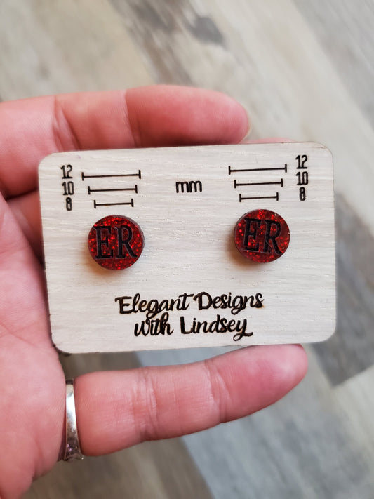 Red Glitter ER Acrylic Stud Earrings