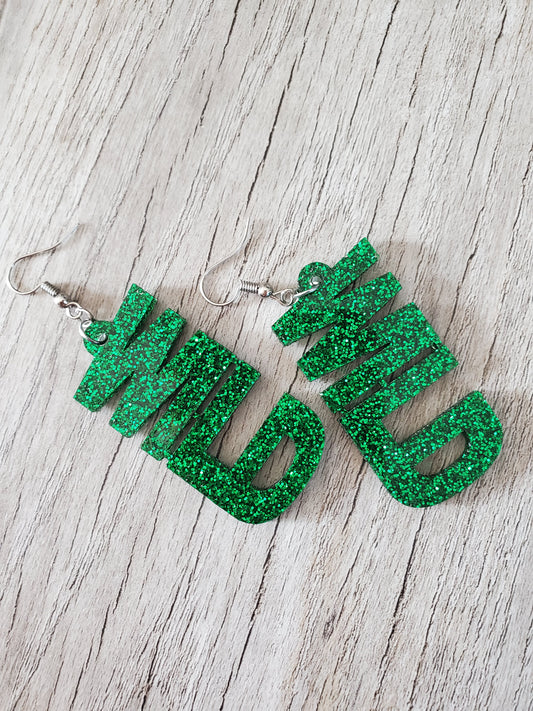 Green Glitter Wild Acrylic Earrings