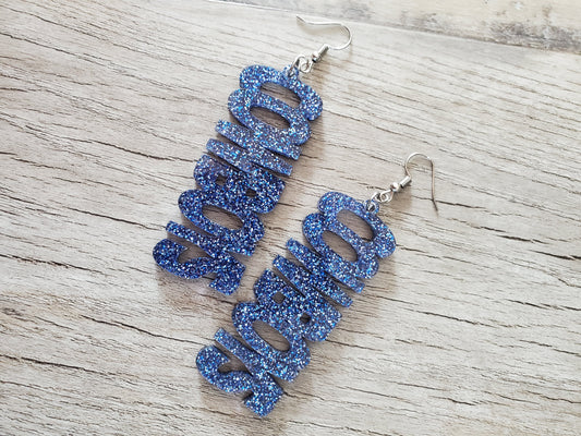 Blue Glitter Cow boy Acrylic Earrings