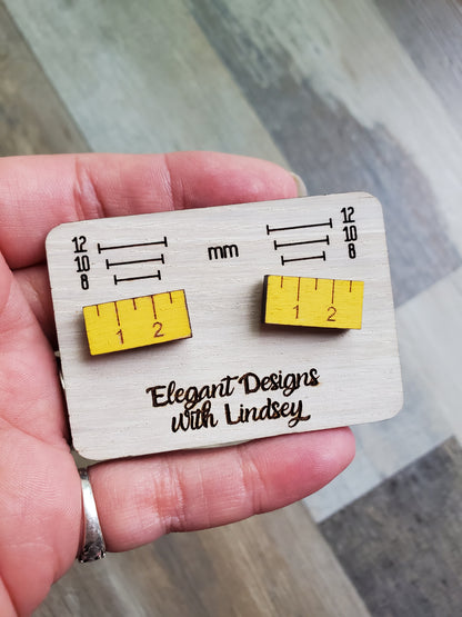 Ruler Painted Wood/Resin Stud Earrings