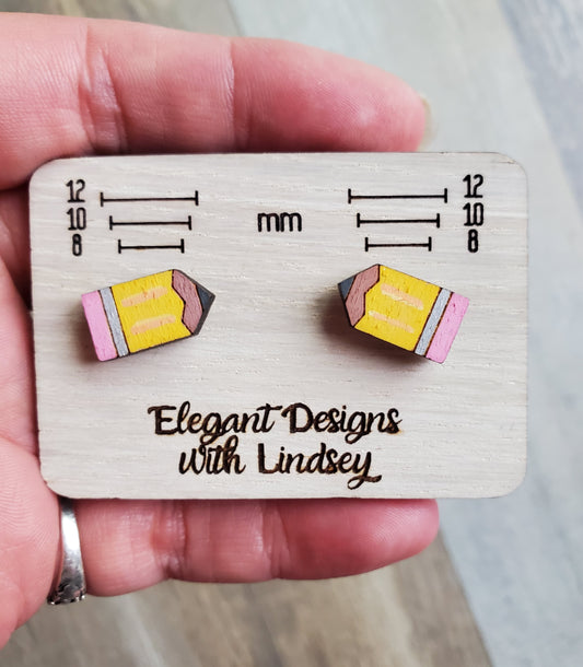 Pencil Painted Wood/Resin Stud Earrings