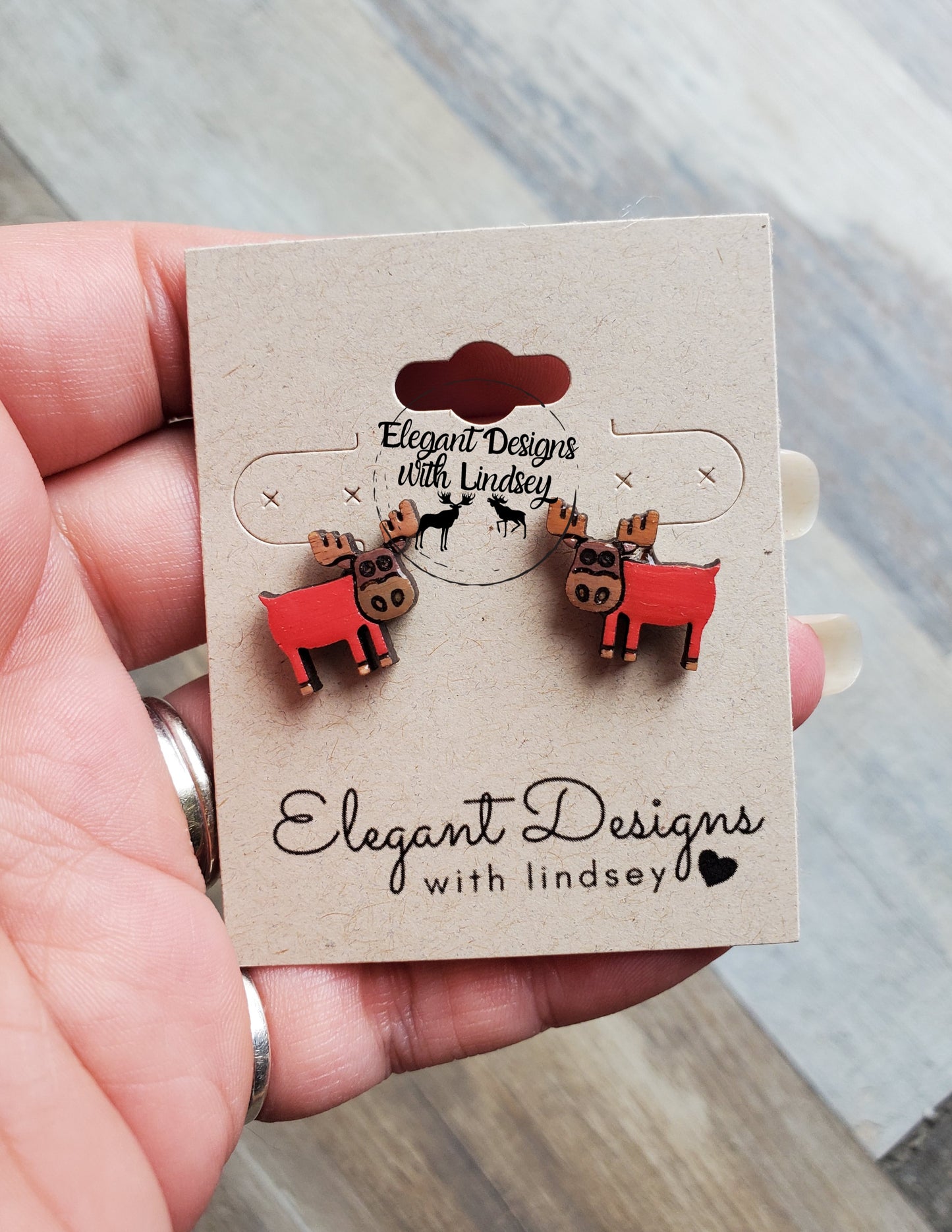 Moose Hand Painted Wood/Resin Stud Earrings