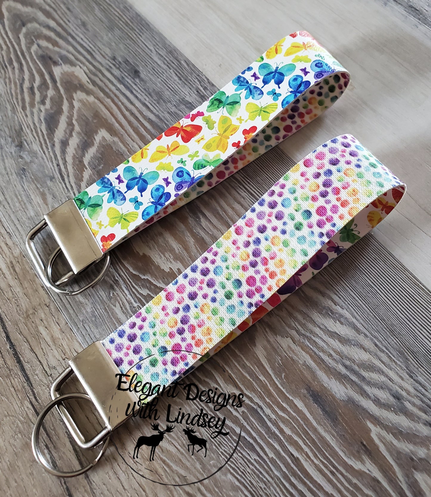 Rainbow Butterfly Key Fob Wristlet Keychains