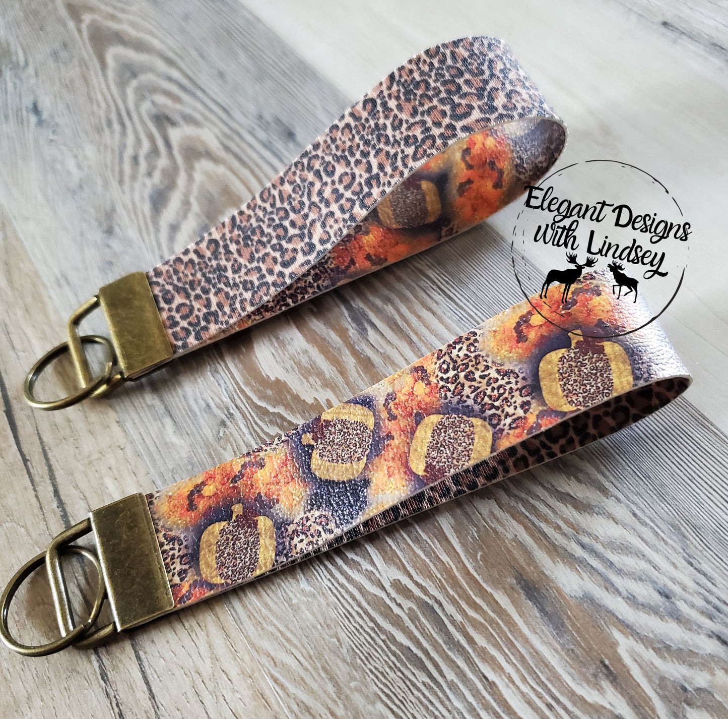 Fall Pumpkins/Cheetah Key Fob Wristlet Keychains