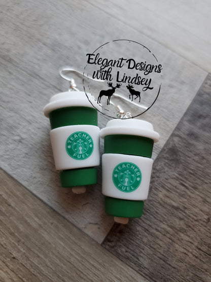 Teacher Fuel 3D Coffee Silicone Bead Earrings