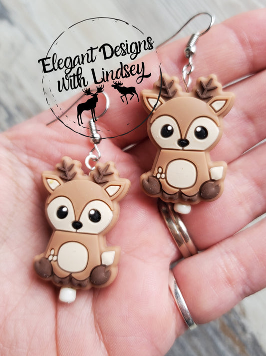 Baby Brown Deer Silicone Bead Earrings