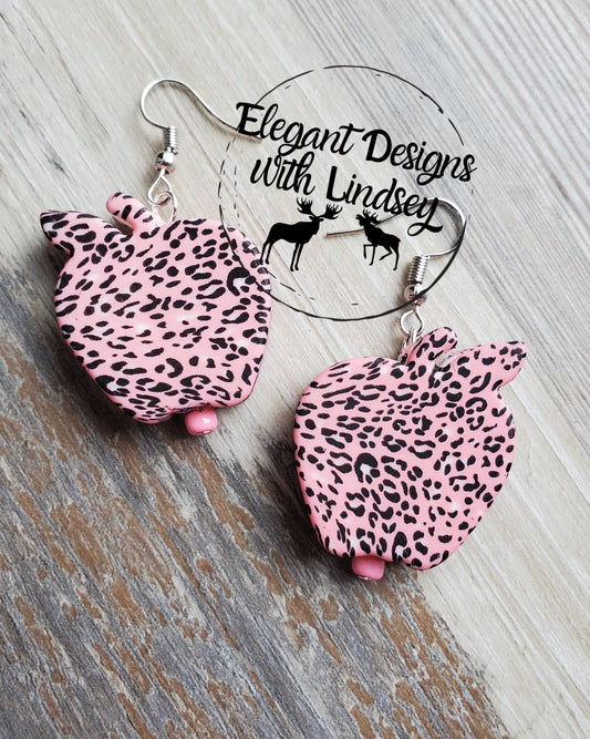 Pink & Black Leopard Apple Silicone Bead Earrings