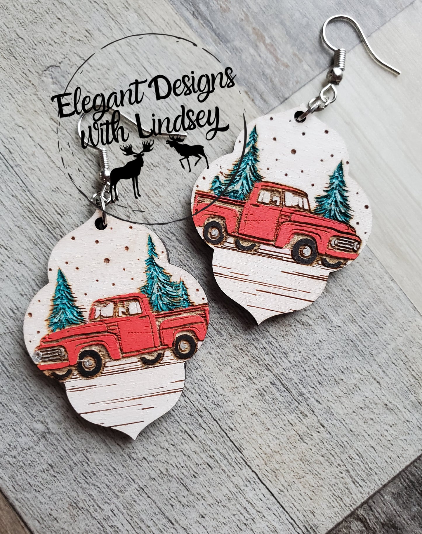 Little Red Truck Wood Earrings