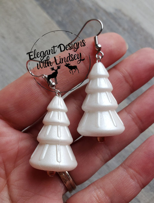 Pearl White Christmas Tree Silicone Bead Earrings