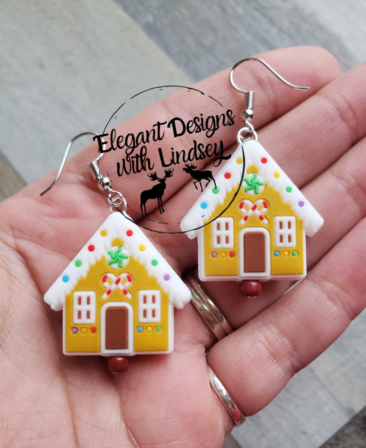 Gingerbread House Silicone Bead Earrings