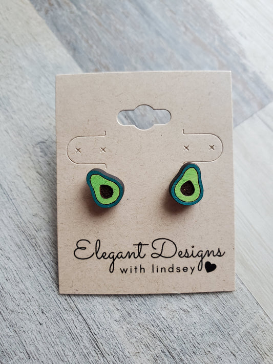 Avocado Hand Painted Wood/Resin Stud Earrings