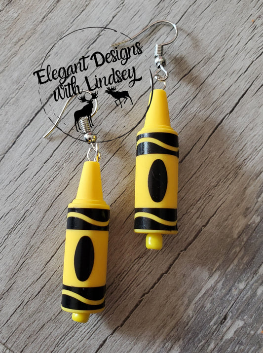 3D Crayon Yellow Silicone Bead Earrings