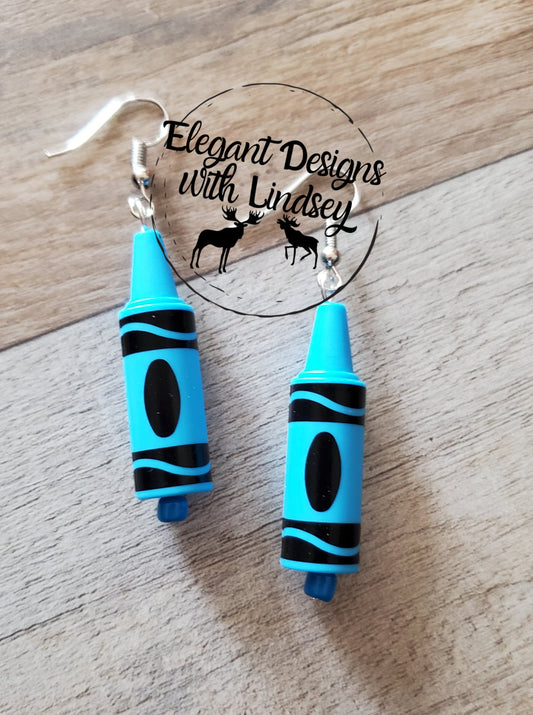 3D Crayon Blue Silicone Bead Earrings