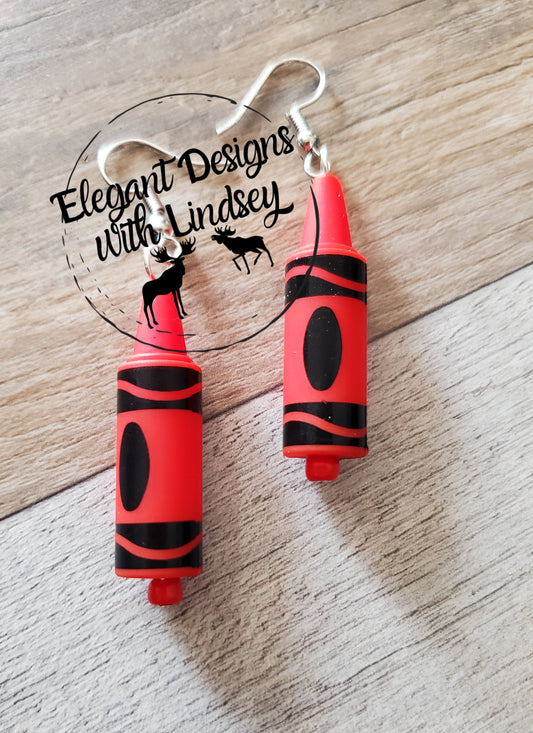 3D Crayon Red Silicone Bead Earrings