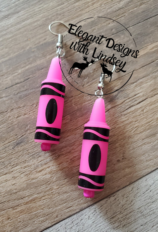 3D Crayon Pink Silicone Bead Earrings